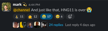 A screenshot from the HNG11 Slack Workspace